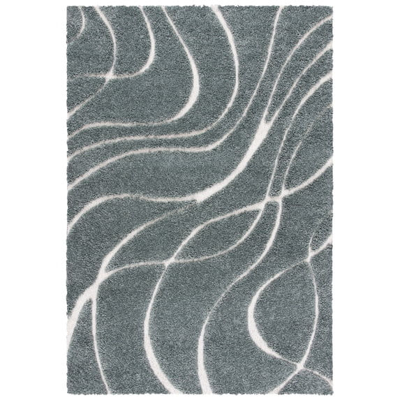SAFAVIEH Florida Tamzen Abstract Shag Area Rug, Sage/Ivory, 6' x 9'