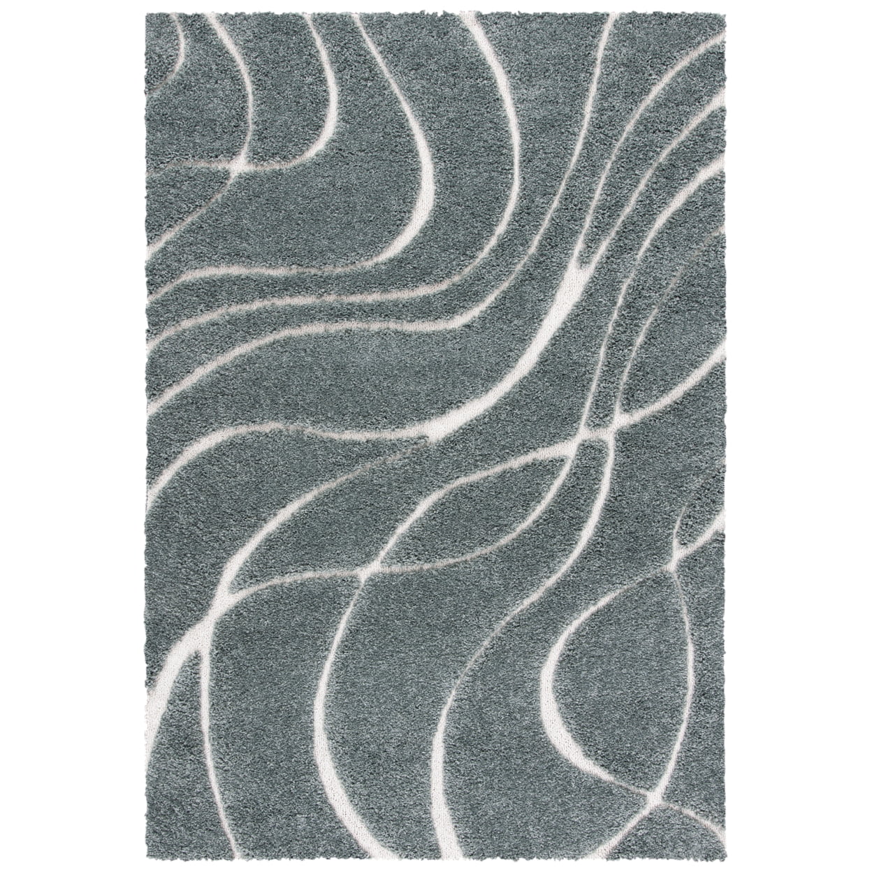 Sage and Ivory Round Hand-Knotted Shag Rug