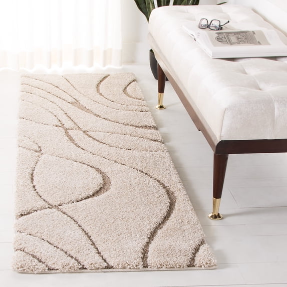 SAFAVIEH Florida Tamzen Abstract Shag Runner Rug, Cream/Beige, 2'3" x 17'