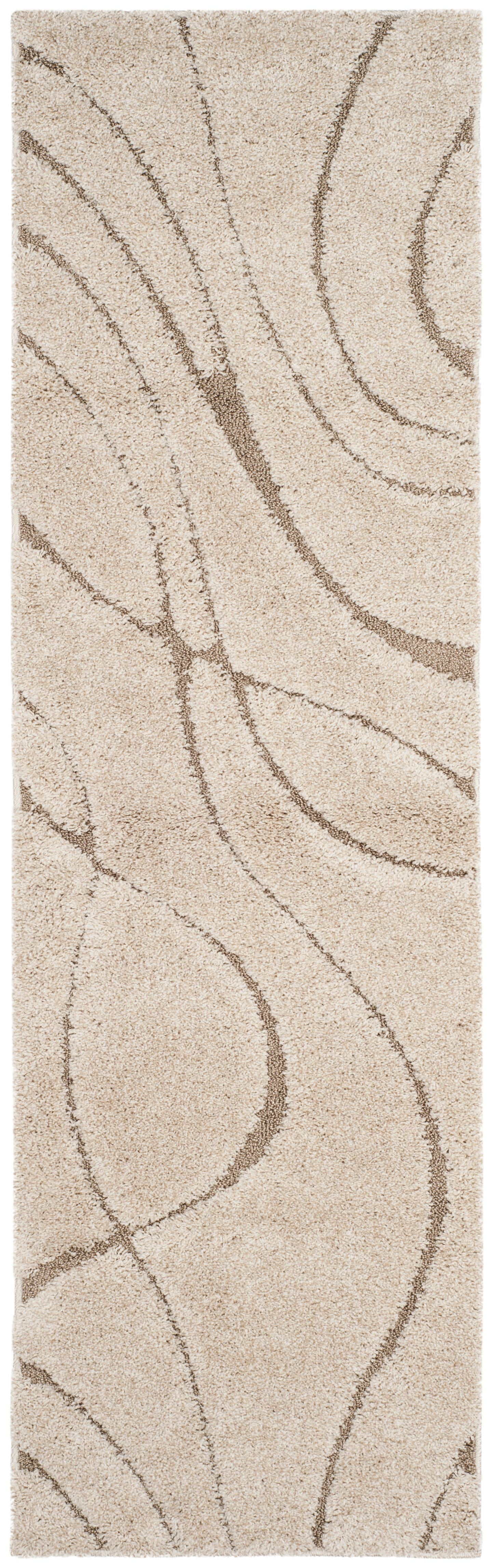 Elegant Cream Beige Abstract Shag Runner Rug, Hand-Knotted Synthetic 2'3" X 9'