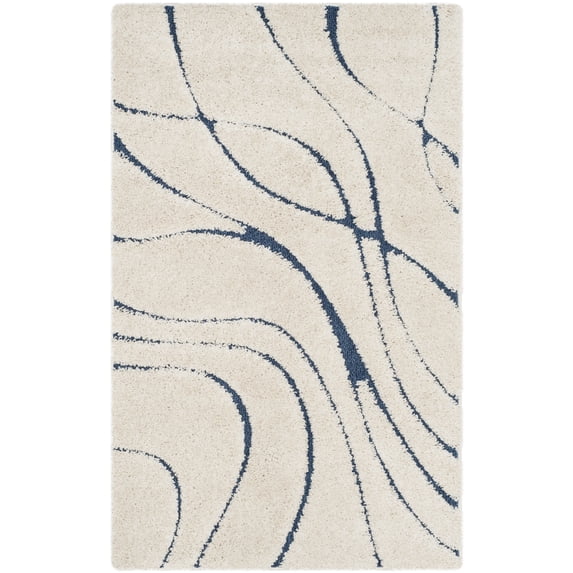 SAFAVIEH Florida Tamzen Abstract Shag Runner Rug, Cream/Blue, 2'3" x 5'