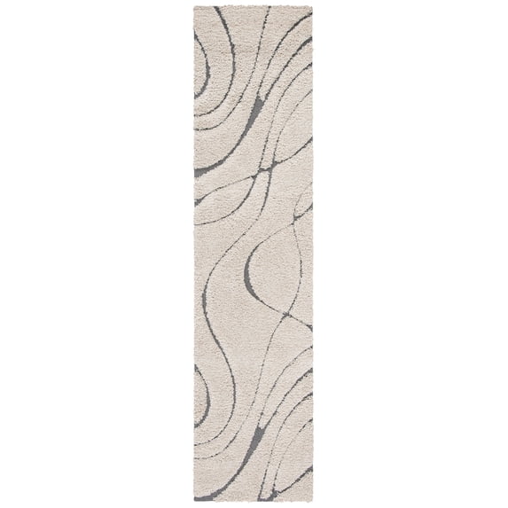 SAFAVIEH Florida Tamzen Abstract Shag Runner Rug, Cream/Grey, 2'3" x 17'