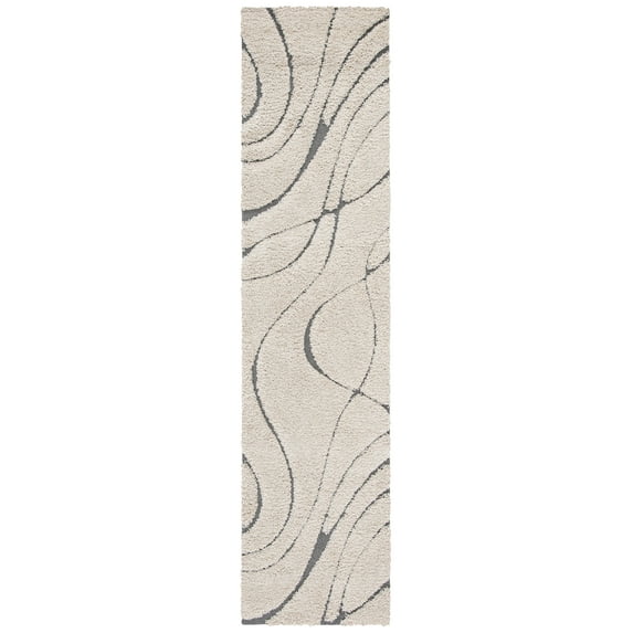 SAFAVIEH Florida Tamzen Abstract Shag Runner Rug, Cream/Grey, 2'3" x 19'