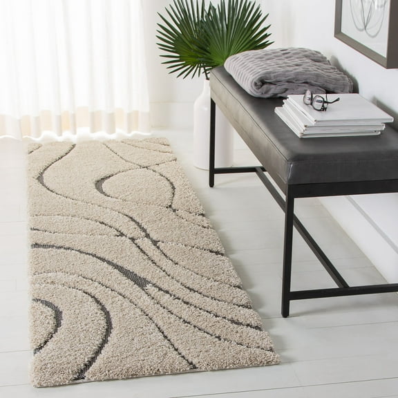 SAFAVIEH Florida Tamzen Abstract Shag Runner Rug, Cream/Grey, 2'3" x 7'