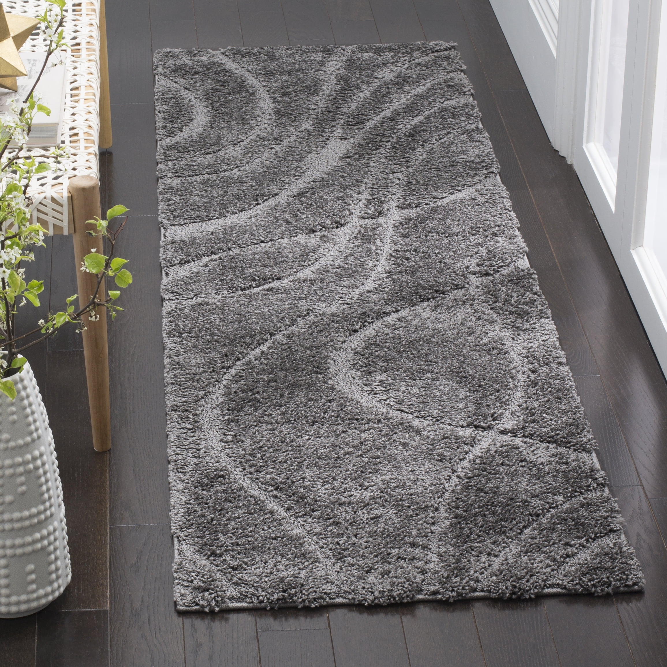 Gray Synthetic Shag Runner Rug, 2'3" x 9'
