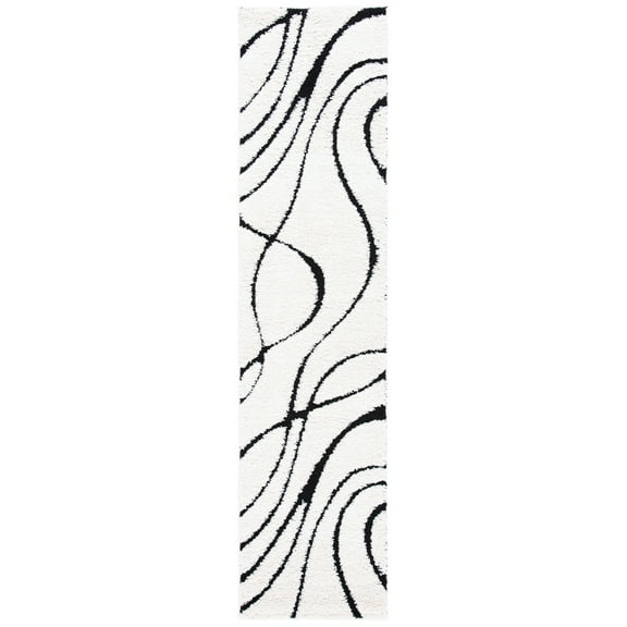 SAFAVIEH Florida Tamzen Abstract Shag Runner Rug, Ivory/Black, 2'3" x 19'