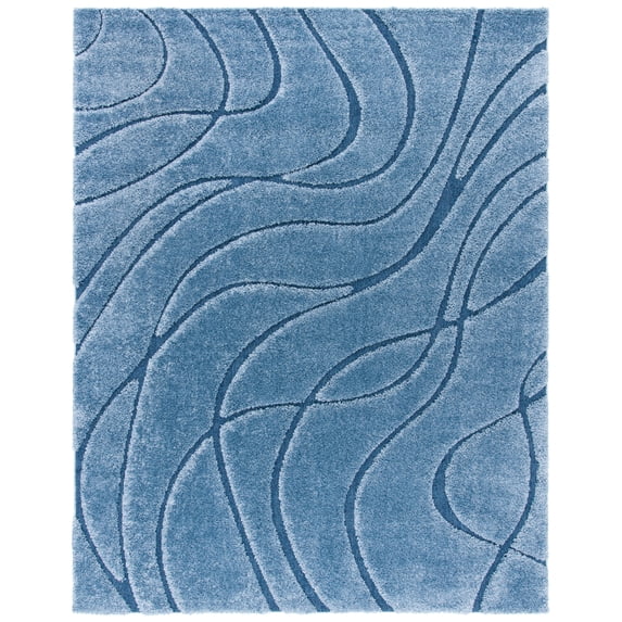 SAFAVIEH Florida Tamzen Abstract Shag Runner Rug, Light Blue/Blue, 2'3" x 5'