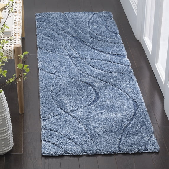 SAFAVIEH Florida Tamzen Abstract Shag Runner Rug, Light Blue/Blue, 2'3" x 7'