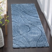 SAFAVIEH Florida Tamzen Abstract Shag Runner Rug, Light Blue/Blue, 2'3" x 9'