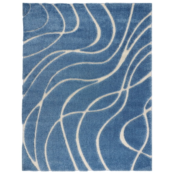 SAFAVIEH Florida Tamzen Abstract Shag Runner Rug, Light Blue/Cream, 2'3" x 11'