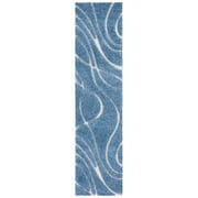 SAFAVIEH Florida Tamzen Abstract Shag Runner Rug, Light Blue/Cream, 2'3" x 9'