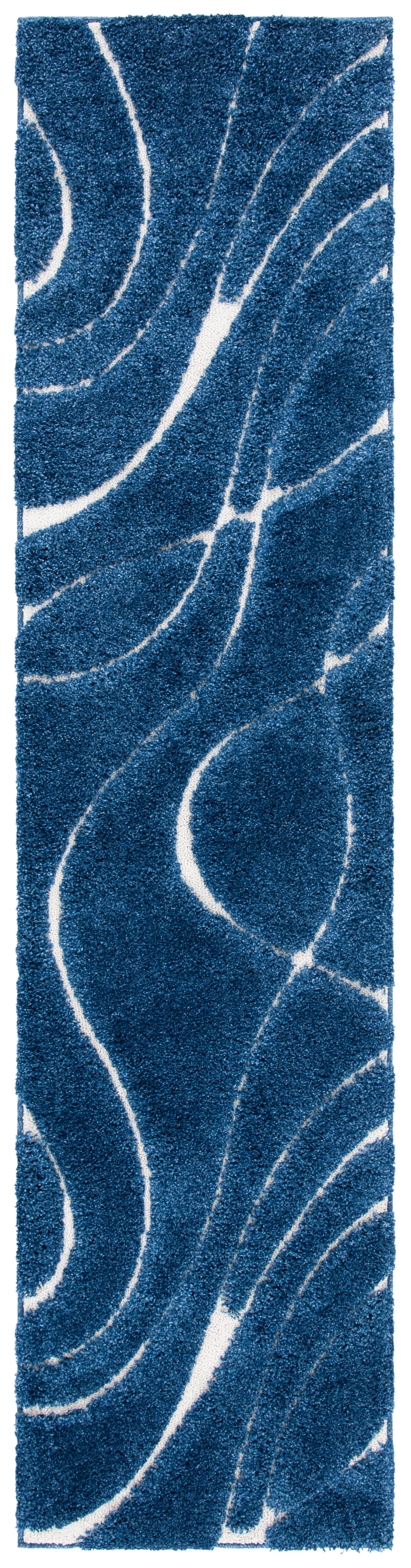 SAFAVIEH Florida Tamzen Abstract Shag Runner Rug, Navy/Ivory, 2'3" x 7'