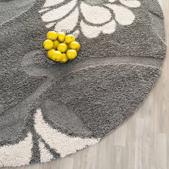 SAFAVIEH Florida Teodor Floral Shag Area Rug, Grey/Beige, 4' x 4' Round