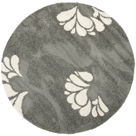 SAFAVIEH Florida Teodor Floral Shag Area Rug, Grey/Beige, 6'7" x 6'7" Round