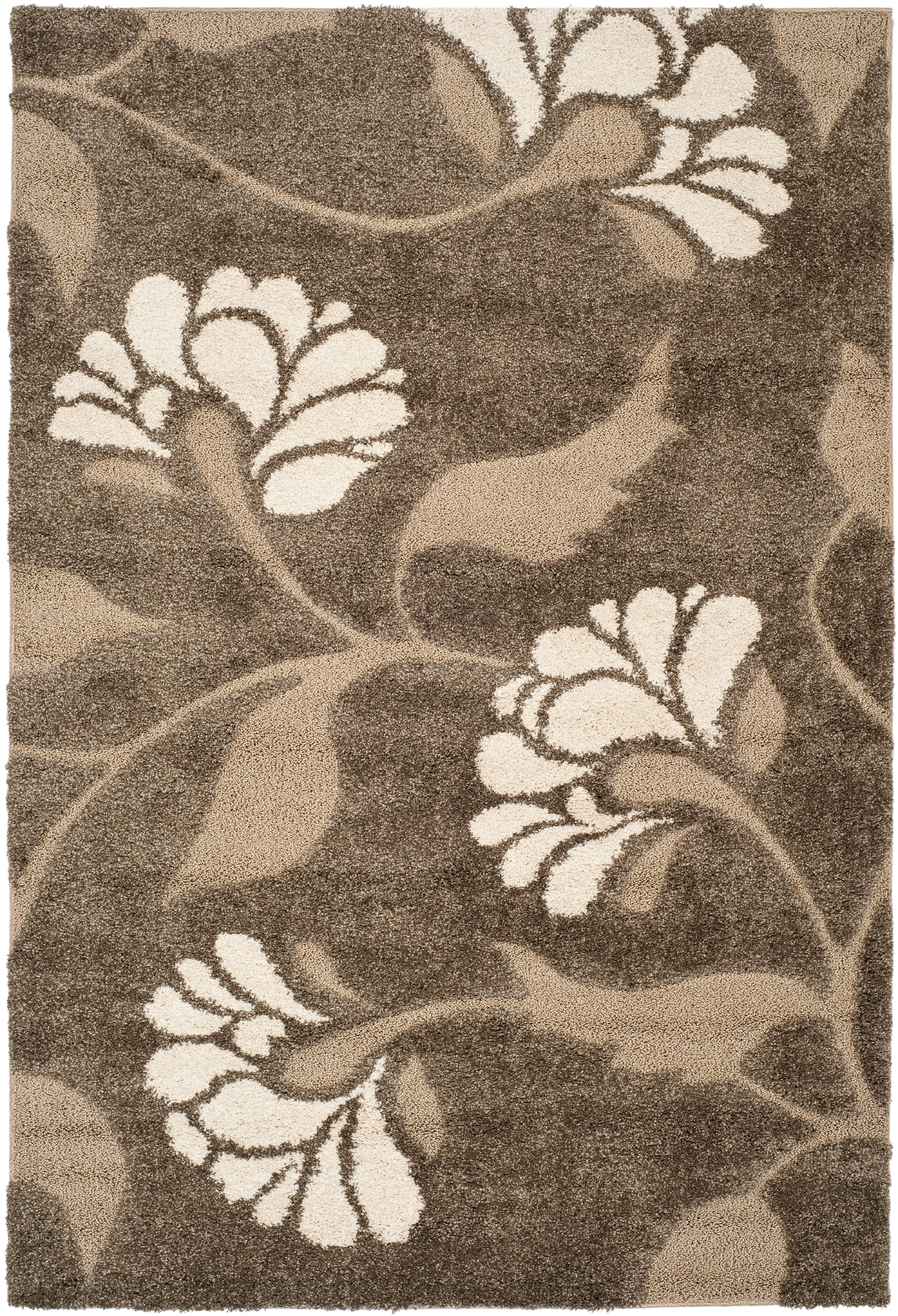 Elegant Smoke and Beige Floral Shag Rug, Hand-Knotted 2'3" x 4'
