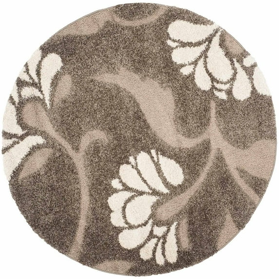SAFAVIEH Florida Teodor Floral Shag Area Rug, Smoke/Beige, 4' x 4' Round