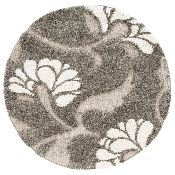 SAFAVIEH Florida Teodor Geometric Shag Area Rug, Smoke/Beige, 5' x 5' Round