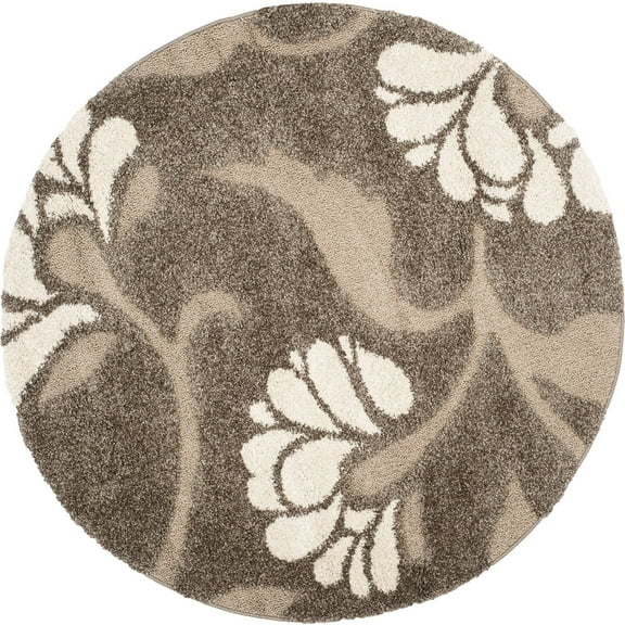 SAFAVIEH Florida Teodor Floral Shag Area Rug, Smoke/Beige, 6'7" x 6'7" Round