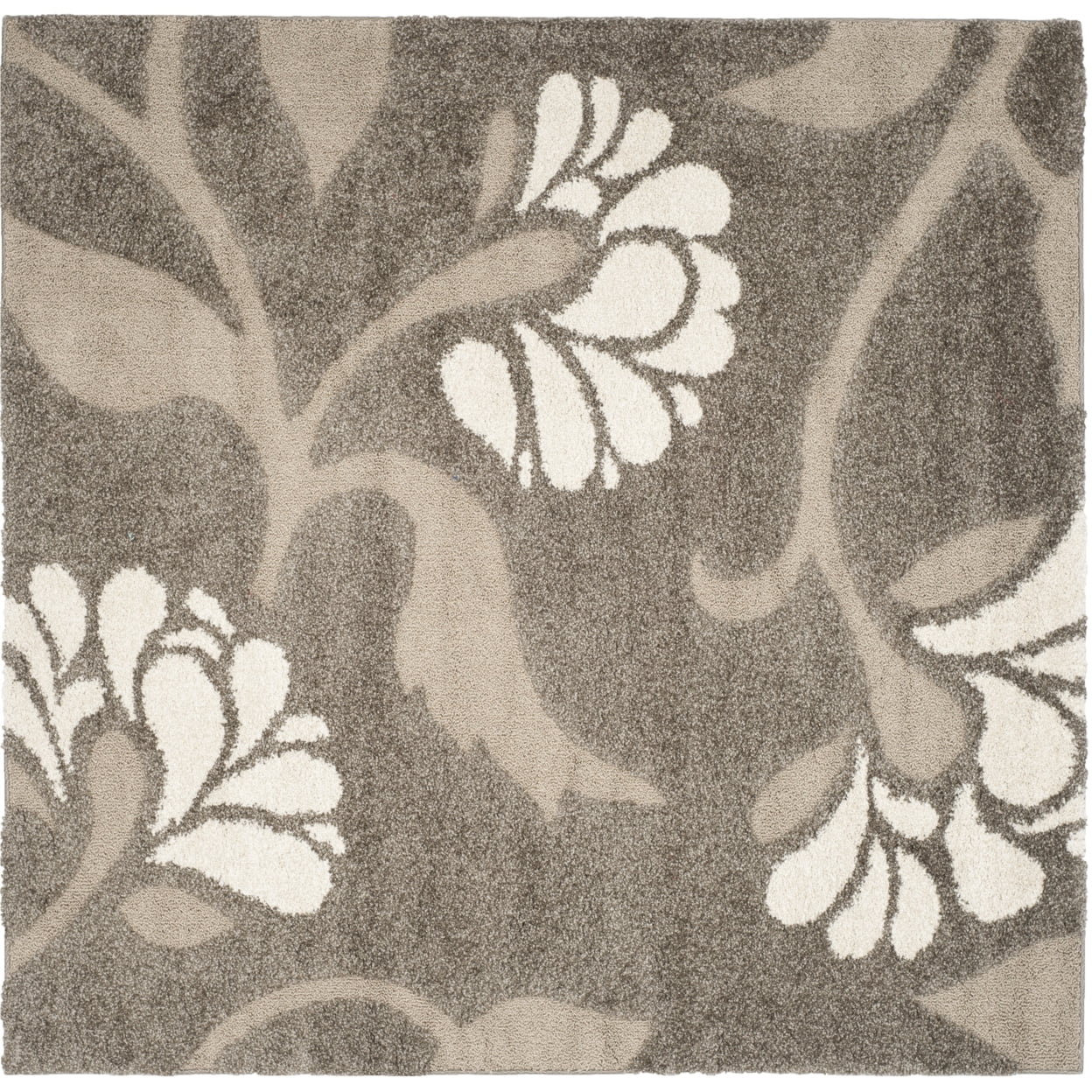 Florida Shag Smoke and Beige Floral Square Rug
