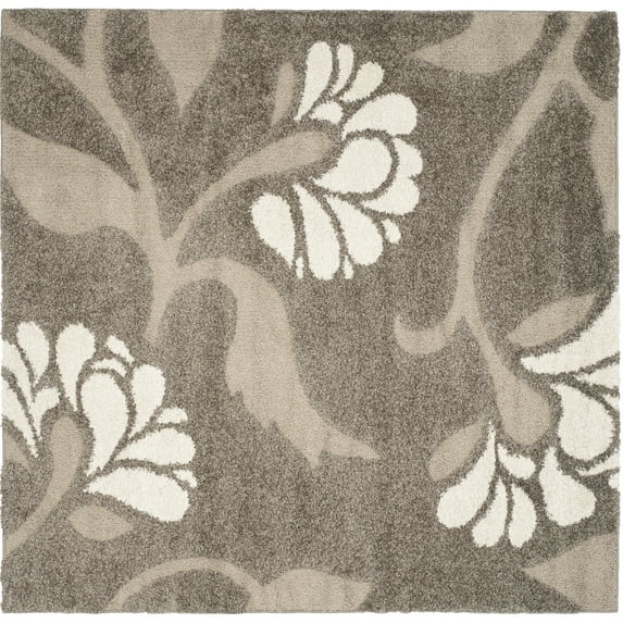 SAFAVIEH Florida Teodor Floral Shag Area Rug, Smoke/Beige, 6'7" x 6'7" Square