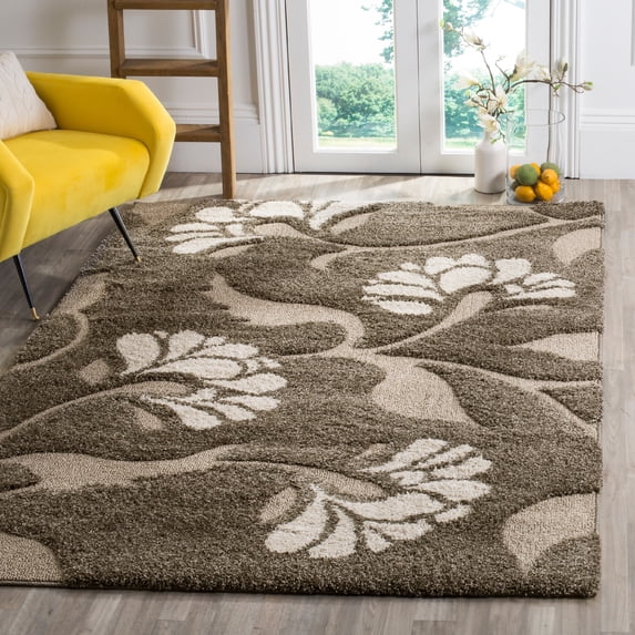 SAFAVIEH Florida Teodor Floral Shag Area Rug, Smoke/Beige, 6' x 9'