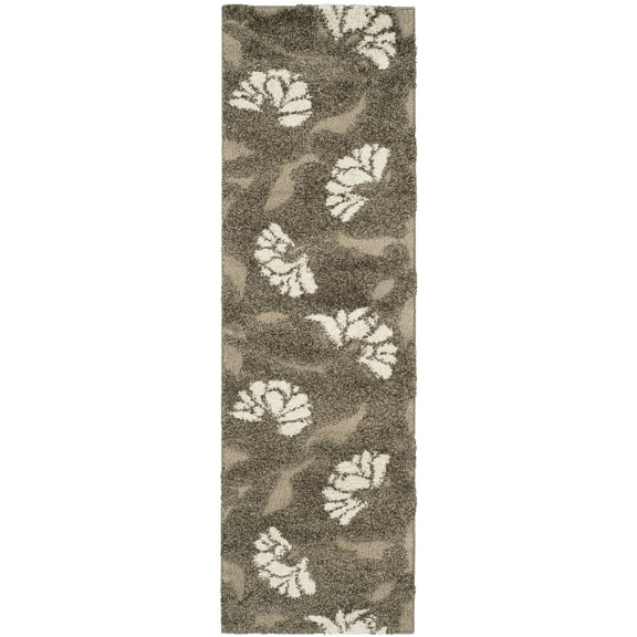 SAFAVIEH Florida Teodor Geometric Shag Runner Rug, Smoke/Beige, 2'3" x 10'