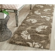 SAFAVIEH Florida Teodor Floral Shag Runner Rug, Smoke/Beige, 23 x 13