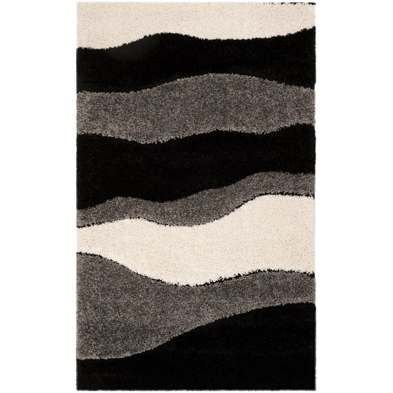 SAFAVIEH Florida Tyler Geometric Waves Shag Area Rug, Grey/Black, 2'3" x 4'