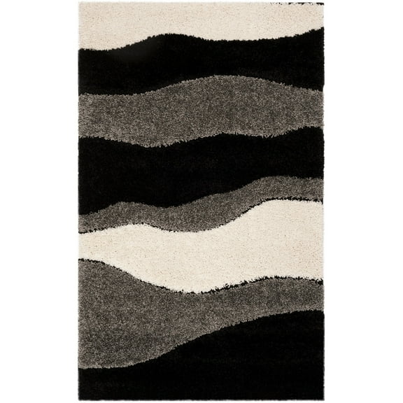 SAFAVIEH Florida Tyler Geometric Waves Shag Runner Rug, Grey/Black, 2'3" x 5'