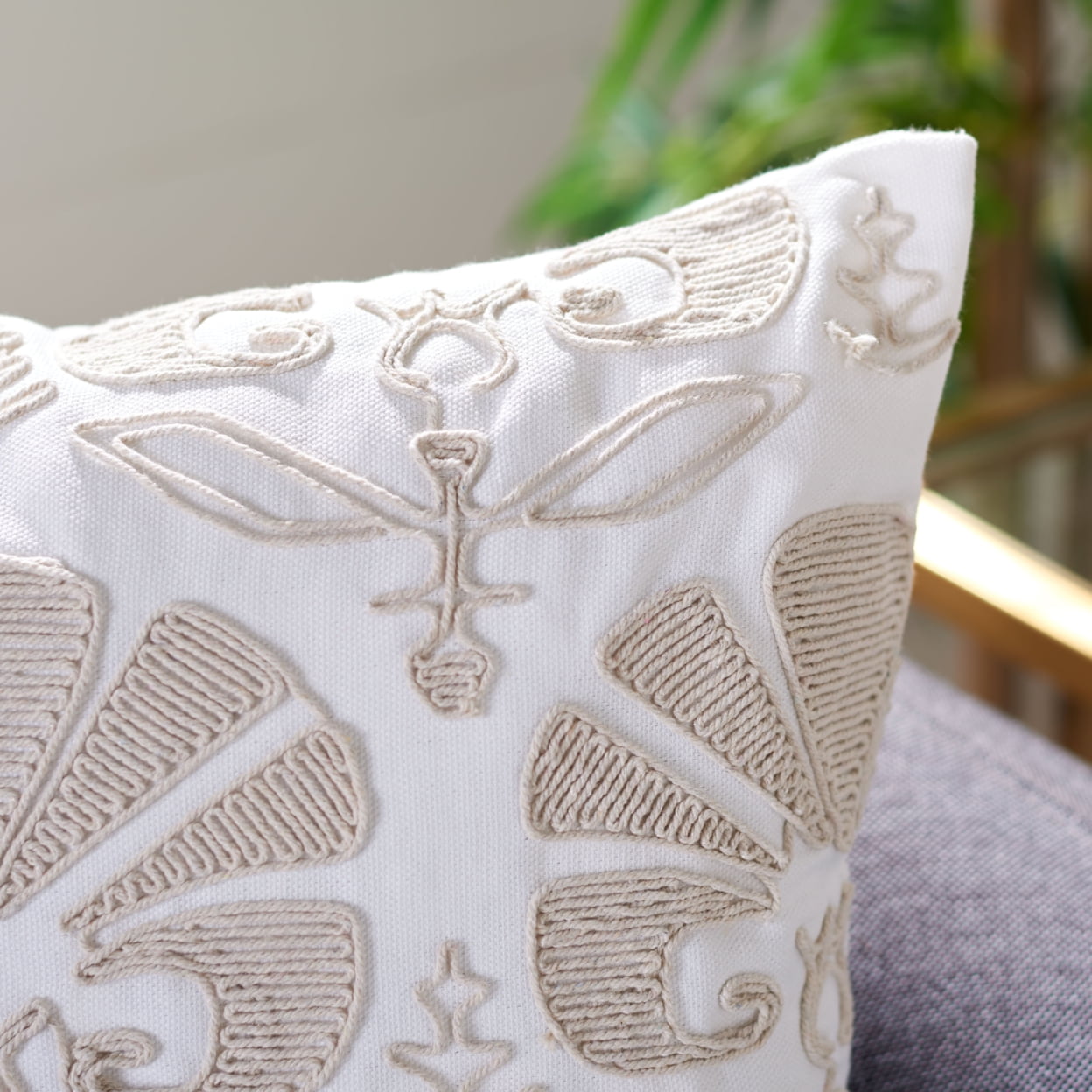 Florini 18" Square Beige Cotton Blend Pillow