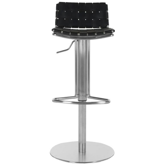 SAFAVIEH Floyd Gas Lift Stainless Steel Leather Barstool, Black