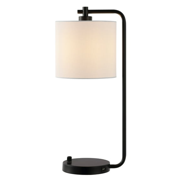 SAFAVIEH Follett 20 in. Modern Black USB Port Iron Table Lamp with White 100% Cotton Shade