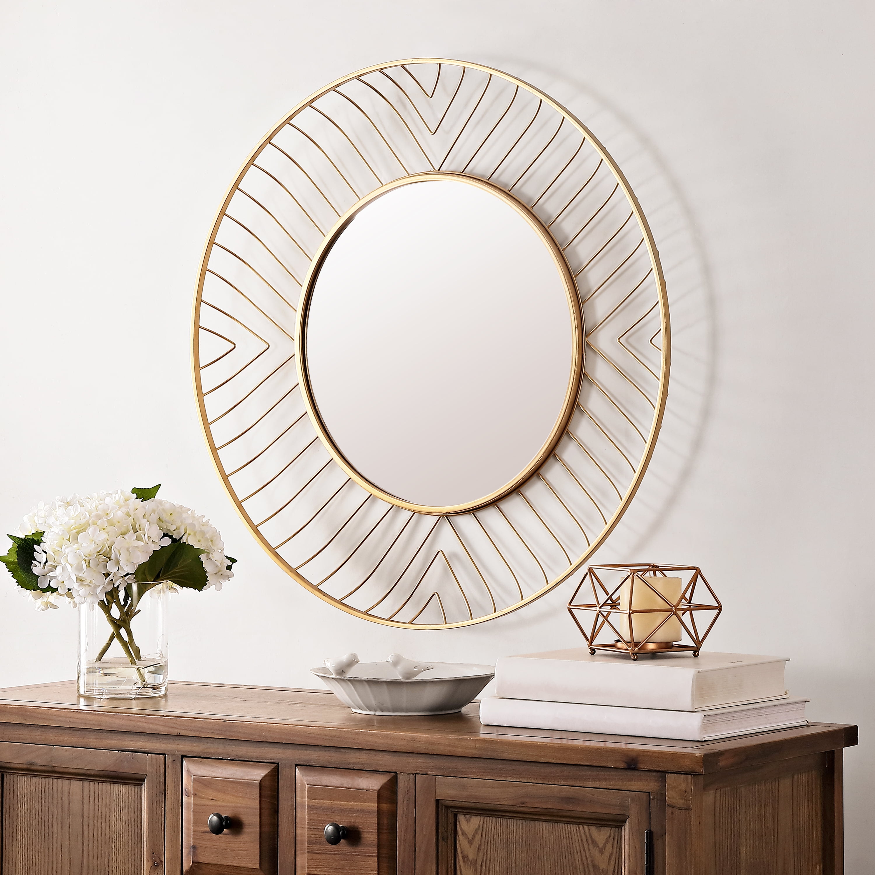 Safavieh 30-Inch Round Gold Geometric Wall Mirror