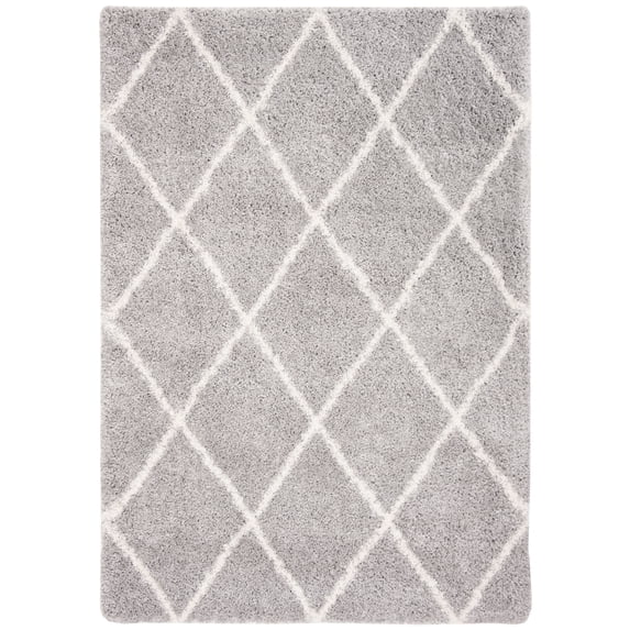 SAFAVIEH Fontana Catrina Geometric Plush Shag Area Rug, Grey/Cream, 5'3" x 7'6"