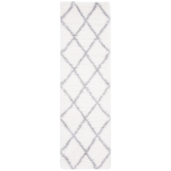 SAFAVIEH Fontana Catrina Geometric Plush Shag Runner Rug, Cream/Grey, 2'3" x 12'