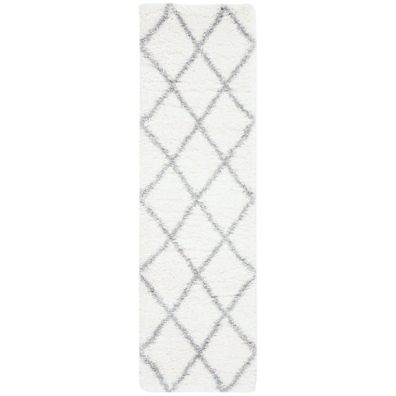 SAFAVIEH Fontana Catrina Geometric Plush Shag Runner Rug, Cream/Grey, 2'3" x 12'