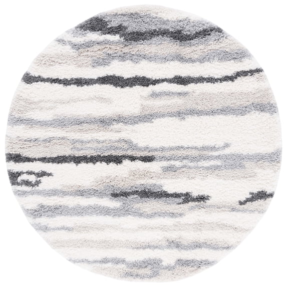 SAFAVIEH Fontana Damjana Striped Shag Area Rug, Ivory/Grey, 4' x 4' Round
