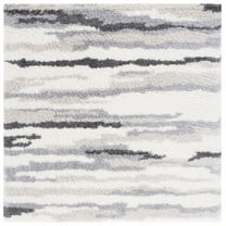 SAFAVIEH Fontana Damjana Striped Shag Area Rug, Ivory/Grey, 4' x 4' Square