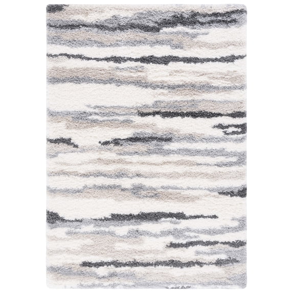 SAFAVIEH Fontana Damjana Striped Shag Area Rug, Ivory/Grey, 6'7" x 9'