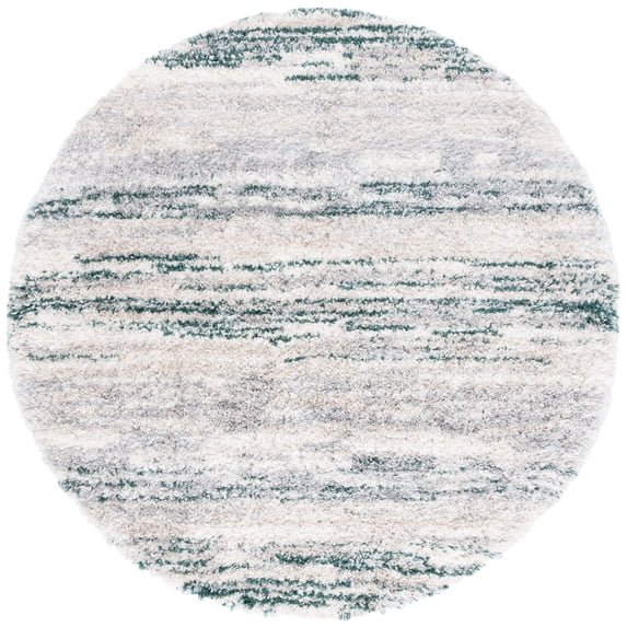 SAFAVIEH Fontana Danica Abstract Shag Area Rug, Ivory/Green, 6'7" x 6'7" Round