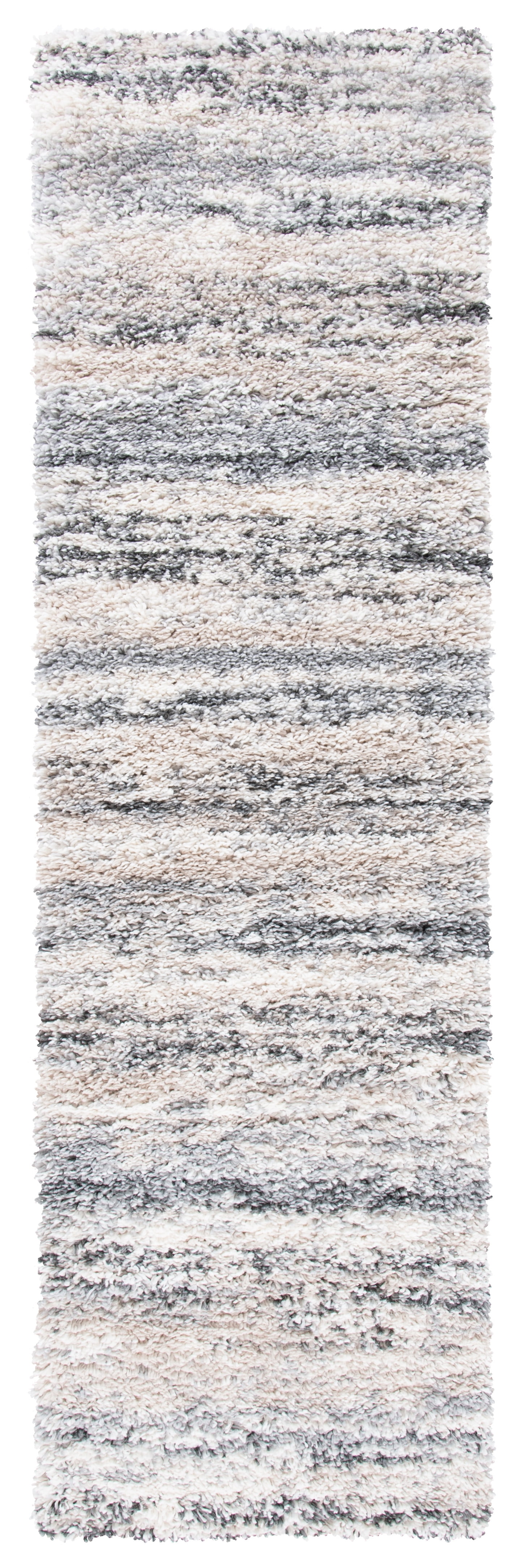 Ivory and Grey Hand-knotted Shag Runner Rug