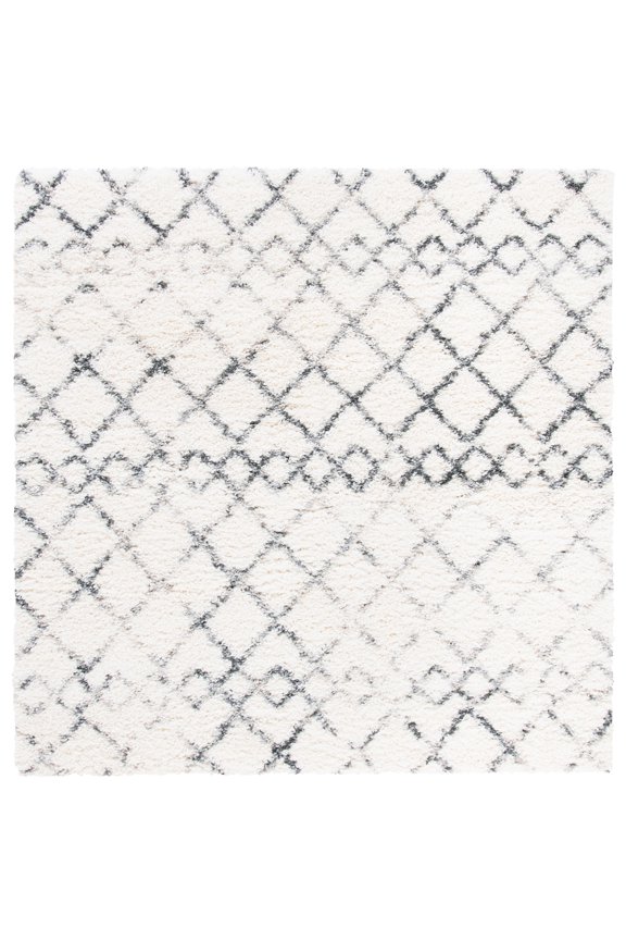 Fontana Daniel Diamond Shag Area Rug, Ivory/Grey, 3' x 3' Square