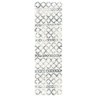 SAFAVIEH Fontana Daniel Diamond Shag Runner Rug, Ivory/Grey, 2'3" x 8'
