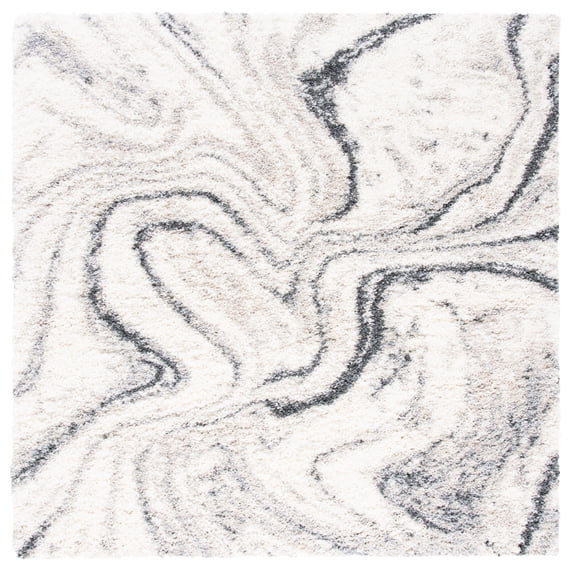 SAFAVIEH Fontana Danita Modern Shag Area Rug, Ivory/Grey, 10' x 10' Square