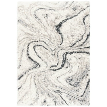 SAFAVIEH Fontana Danita Modern Shag Area Rug, Ivory/Grey, 5'3" x 7'6"