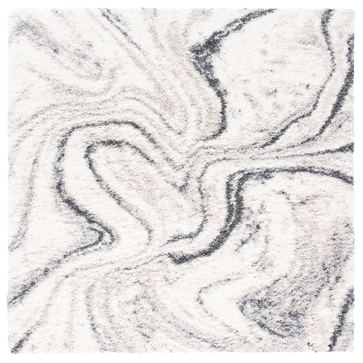 Ivory and Gray Square Shag Rug with Abstract Pattern