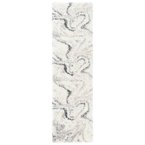 SAFAVIEH Fontana Danita Modern Shag Runner Rug, Ivory/Grey, 2'3" x 14'