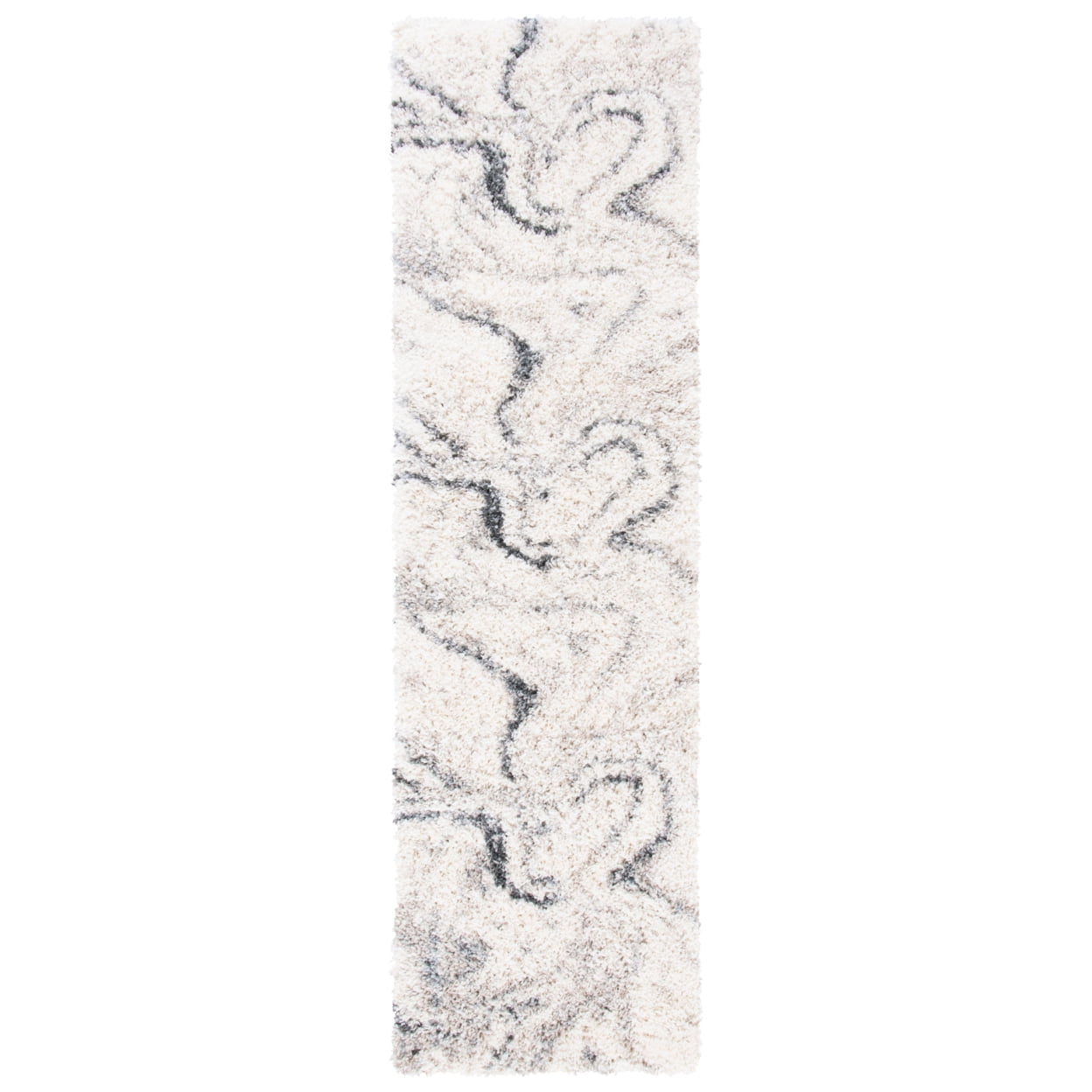 Ivory and Grey Hand-knotted Shag Runner Rug