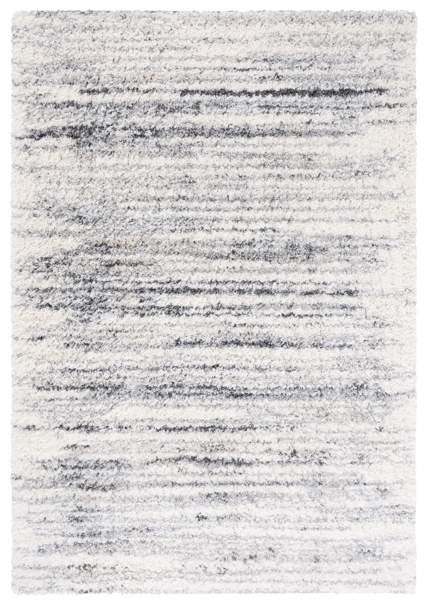 Ivory and Grey Hand-knotted Shag Rug 2'3" x 4'