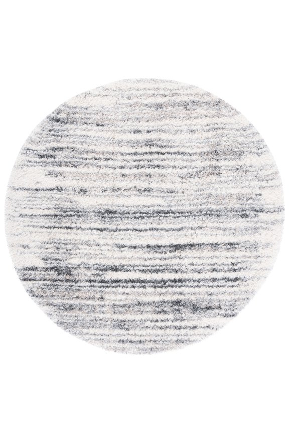 Fontana Danny Abstract Shag Area Rug, Ivory/Grey, 8' x 8' Round